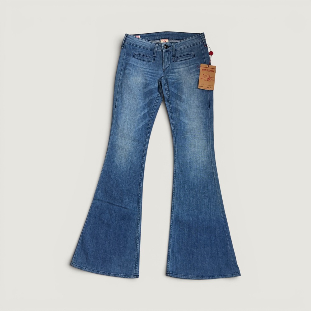 True Religion Flare Jeans Womens 28 Blue Medium Wash Low Rise Made in USA NWT